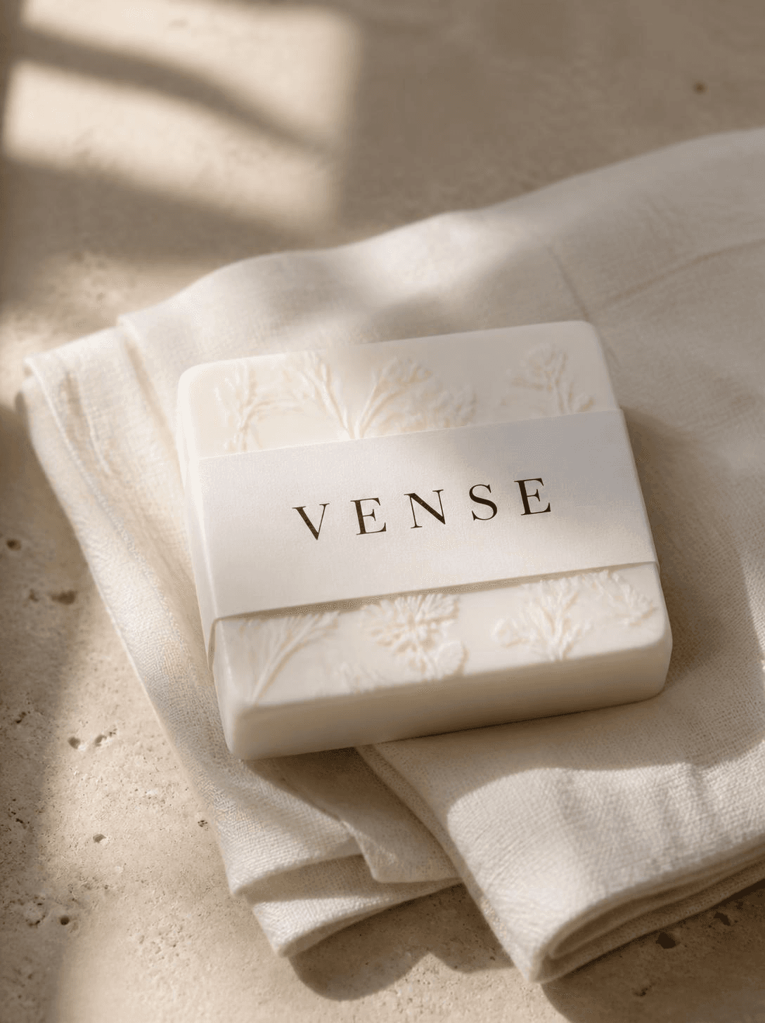 VENSE floral soap bar on ivory linen