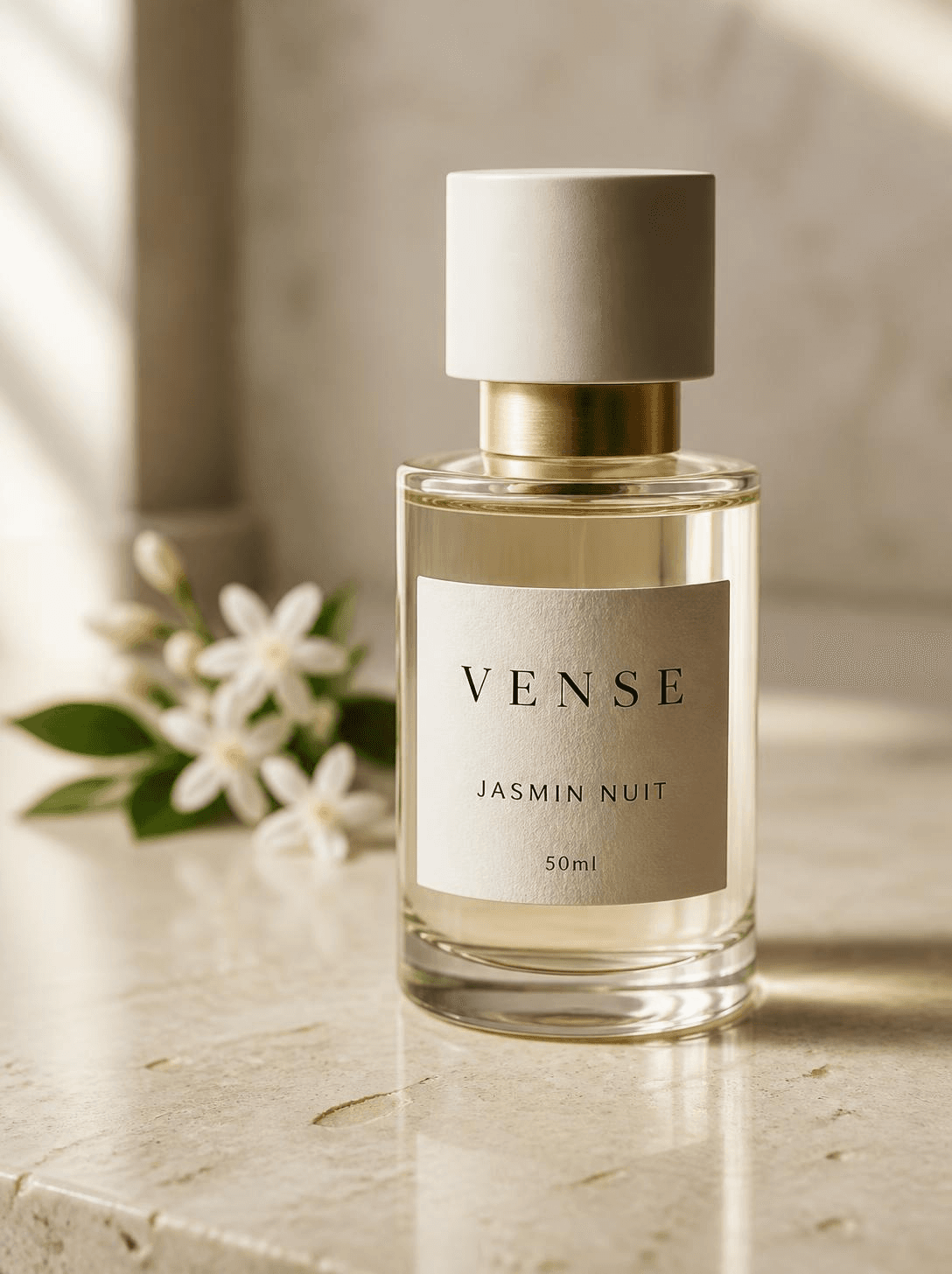 VENSE Jasmin Nuit eau de parfum, pale champagne bottle