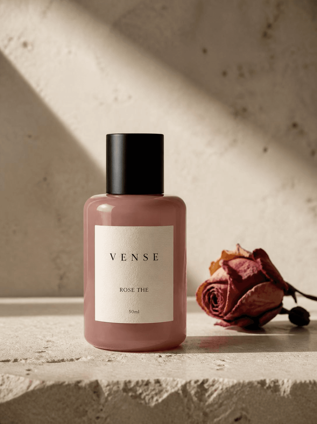 VENSE Rose The eau de parfum, dusty rose bottle