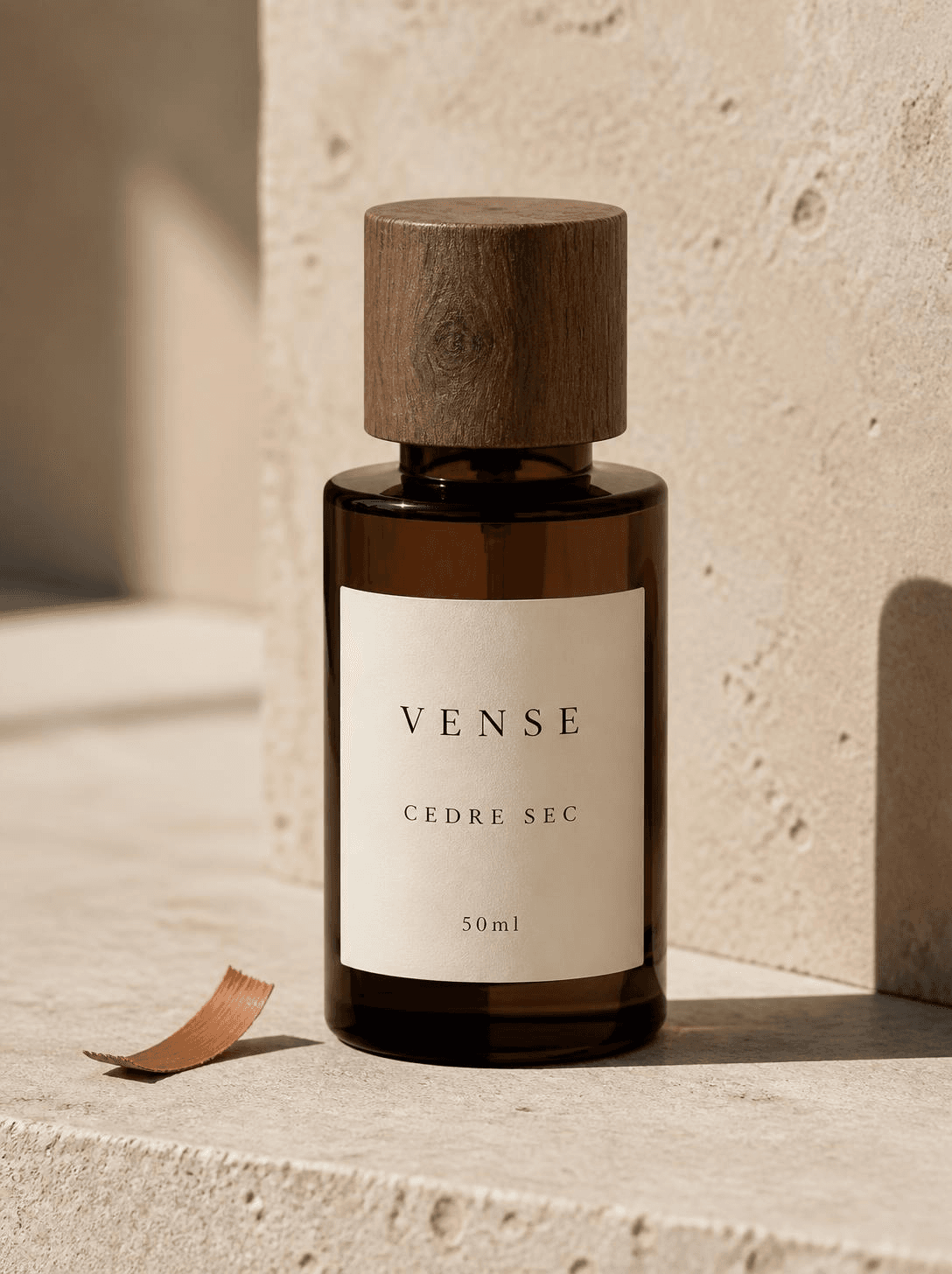 VENSE Cedre Sec eau de parfum, oak-brown glass bottle