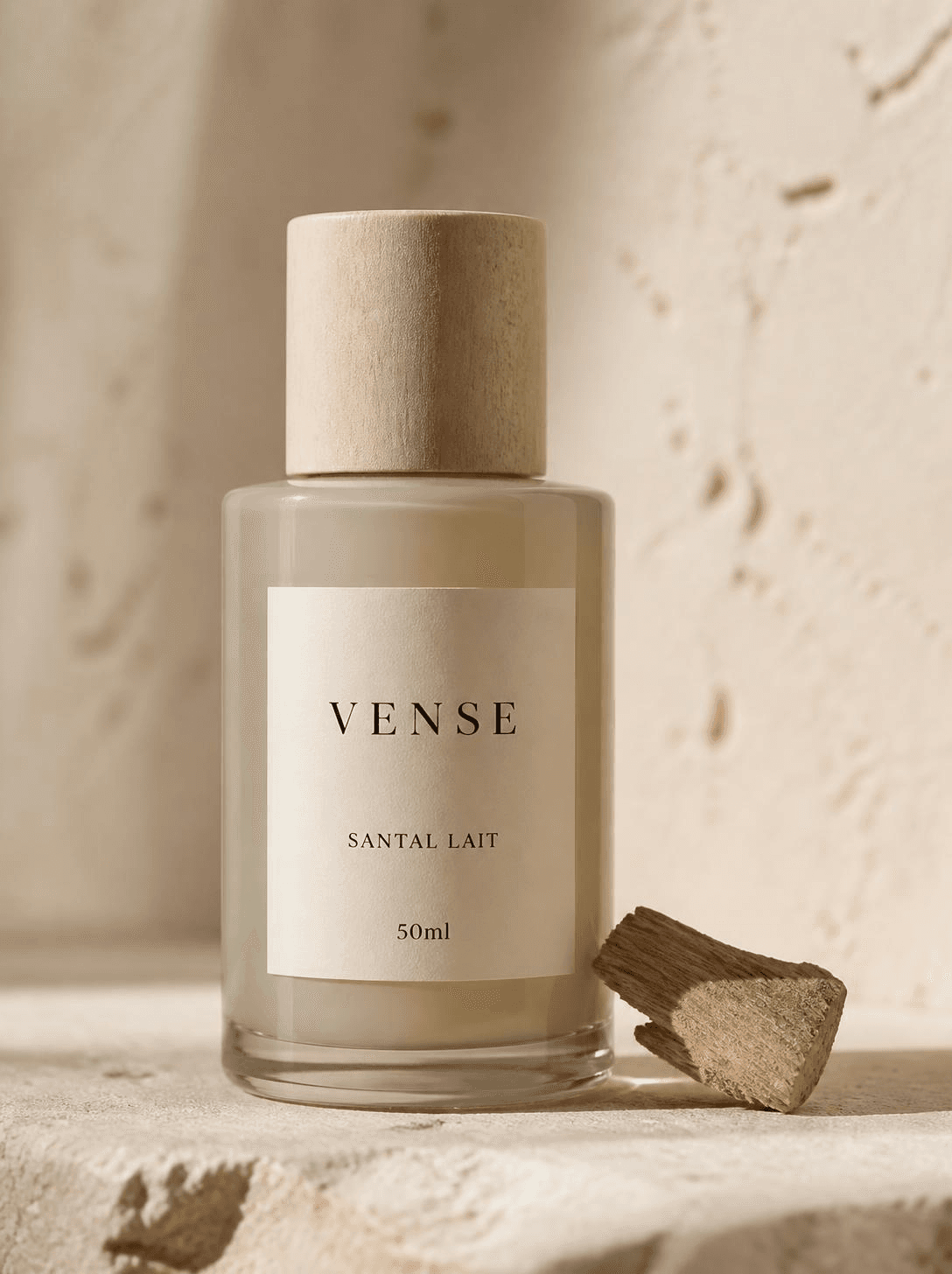VENSE Santal Lait eau de parfum, creamy beige-green bottle