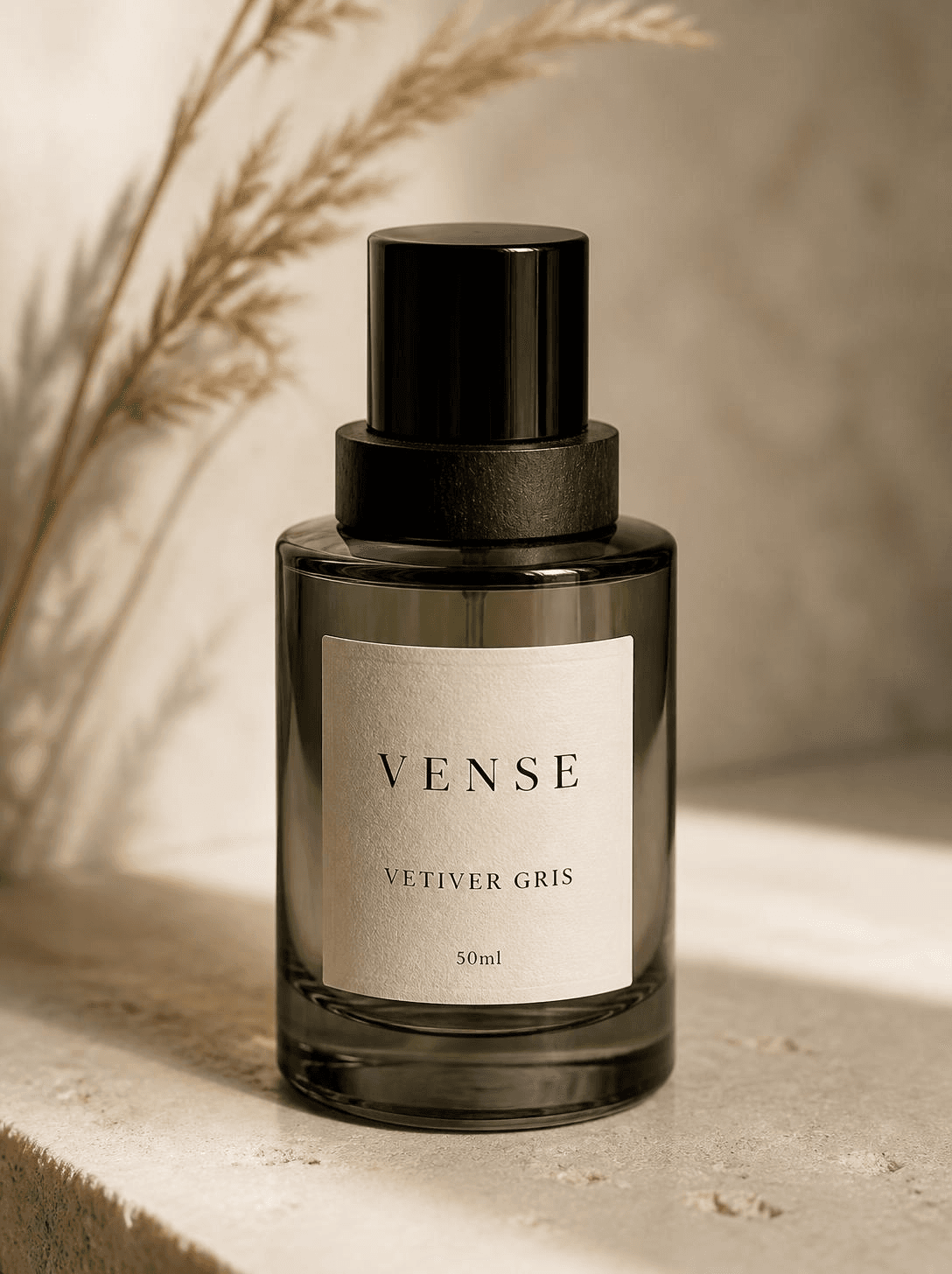 VENSE Vetiver Gris eau de parfum, grey-green glass bottle